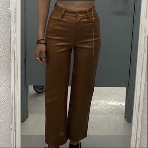 Aritzia Melina Wilfred Leather Pants in Cognac